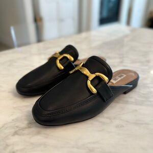 Anthropologie Bibi Lou Black Loafers with Gold Accents